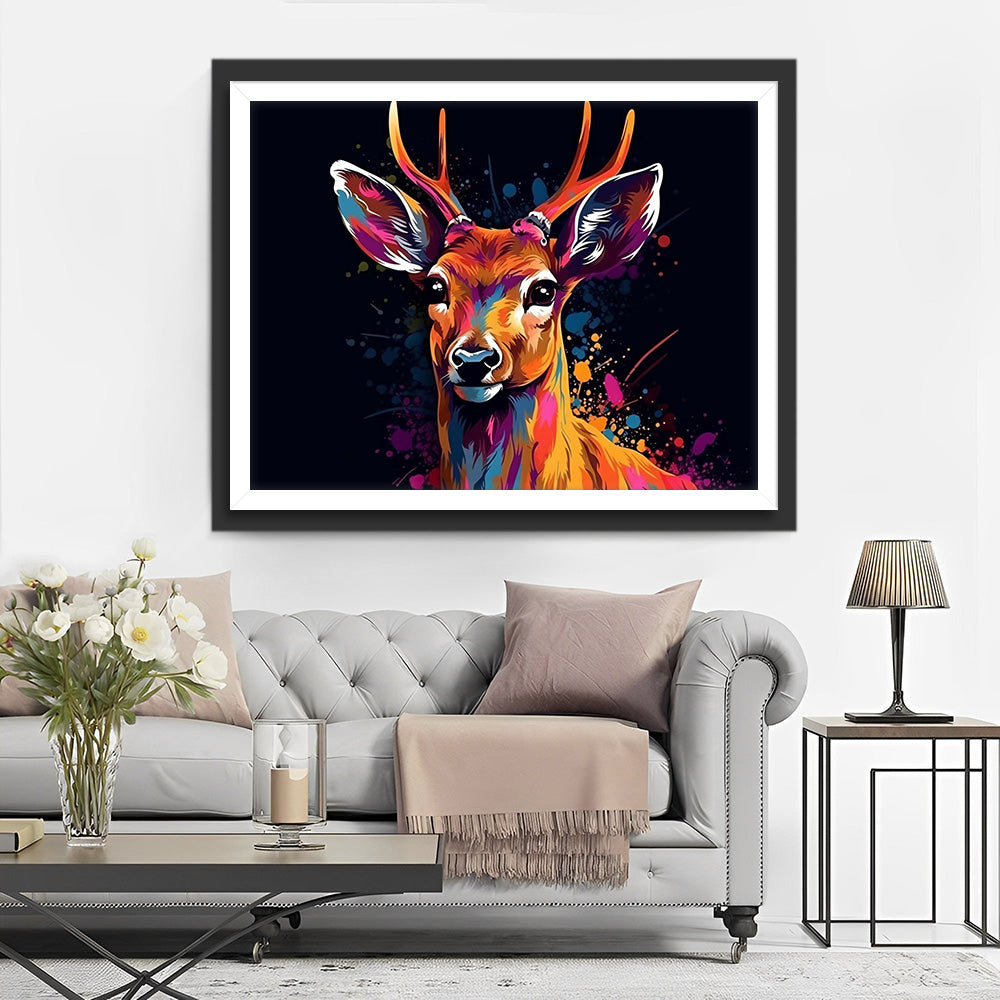 Kleurige Hert in het Donker Diamond Painting