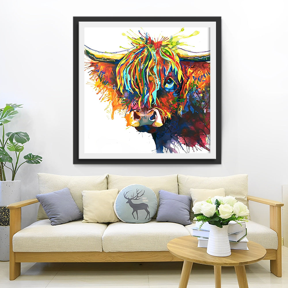 Kleurige Highland Koe Kijkt Diamond Painting
