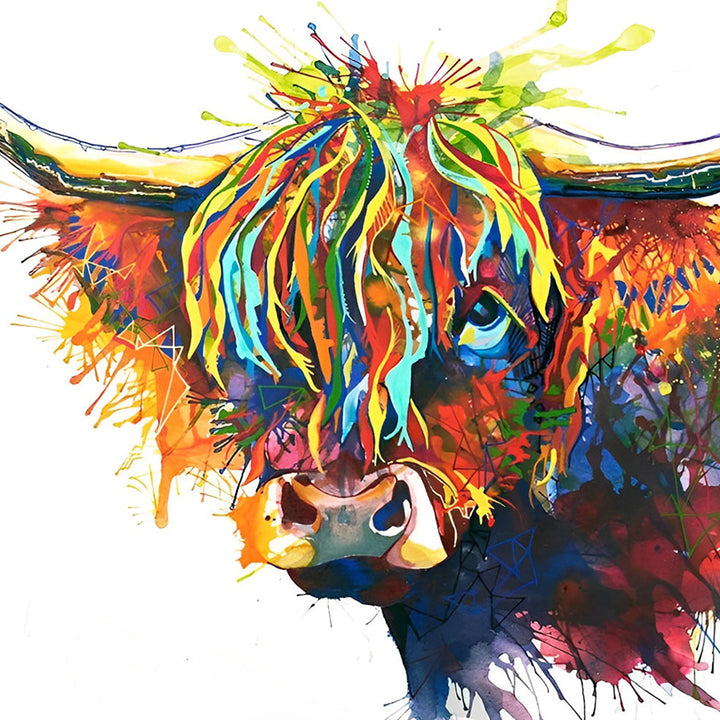 Kleurige Highland Koe Kijkt Diamond Painting