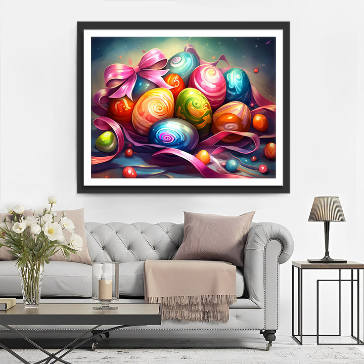 Kleurige Paaseieren en Roze Strik Diamond Painting