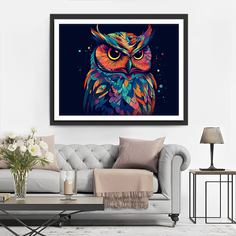 Kleurige Uil in het Donker Diamond Painting