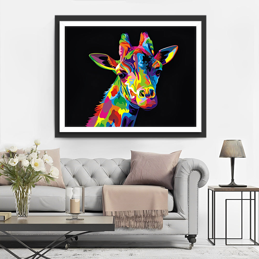 Kleurrijk Giraffenhoofd in het Donker Diamond Painting