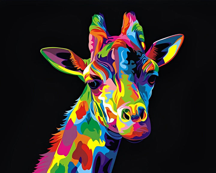 Kleurrijk Giraffenhoofd in het Donker Diamond Painting