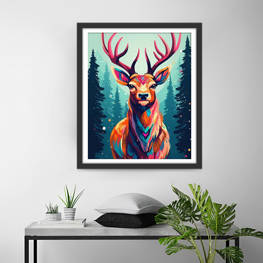 Kleurrijk Hert in het Stille Bos Diamond Painting
