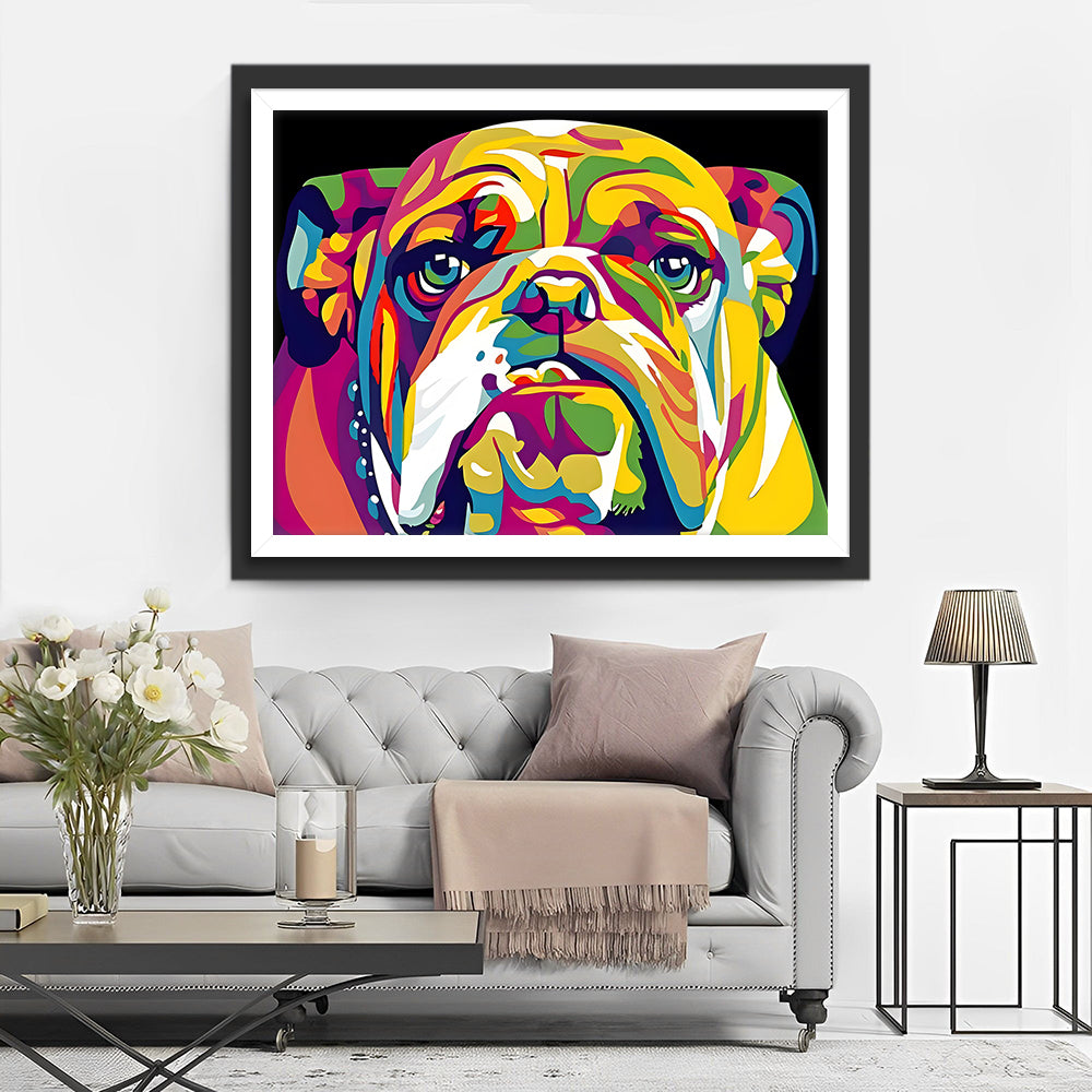 Kleurrijke Bulldog in het Donker Diamond Painting