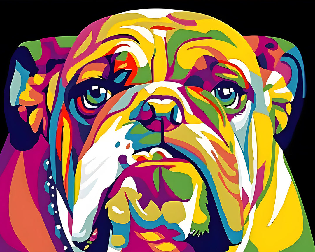 Kleurrijke Bulldog in het Donker Diamond Painting
