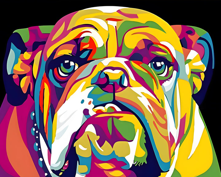 Kleurrijke Bulldog in het Donker Diamond Painting