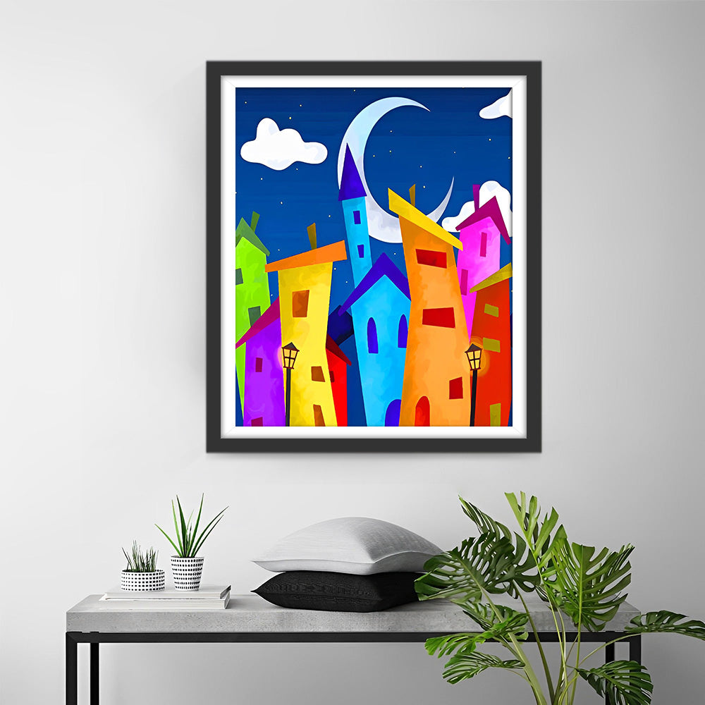 Kleurrijke Cartoon Gebouwen Diamond Painting