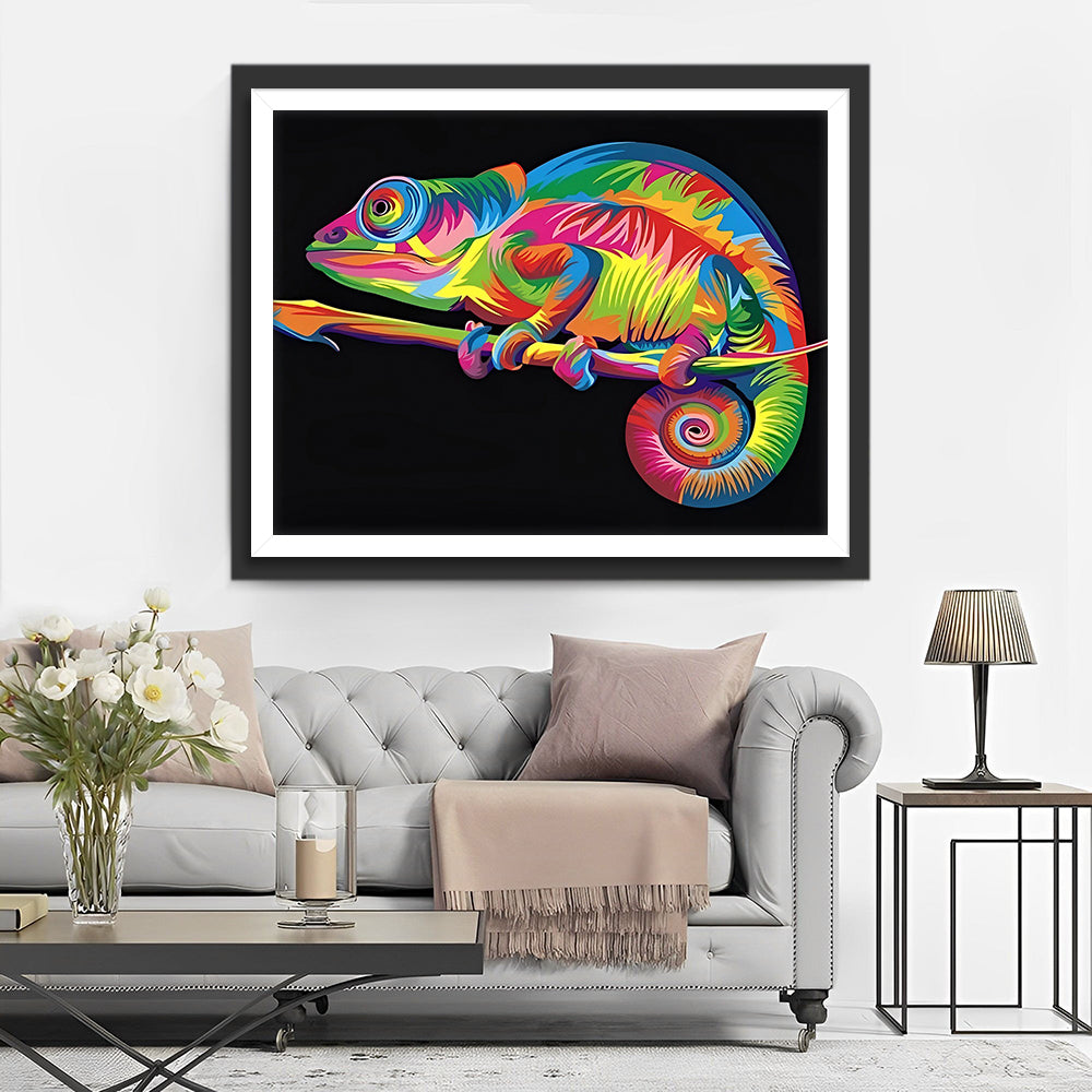 Kleurrijke Chaméléon in het Donker Diamond Painting