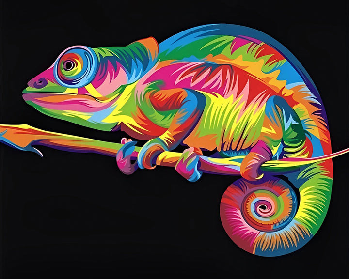 Kleurrijke Chaméléon in het Donker Diamond Painting
