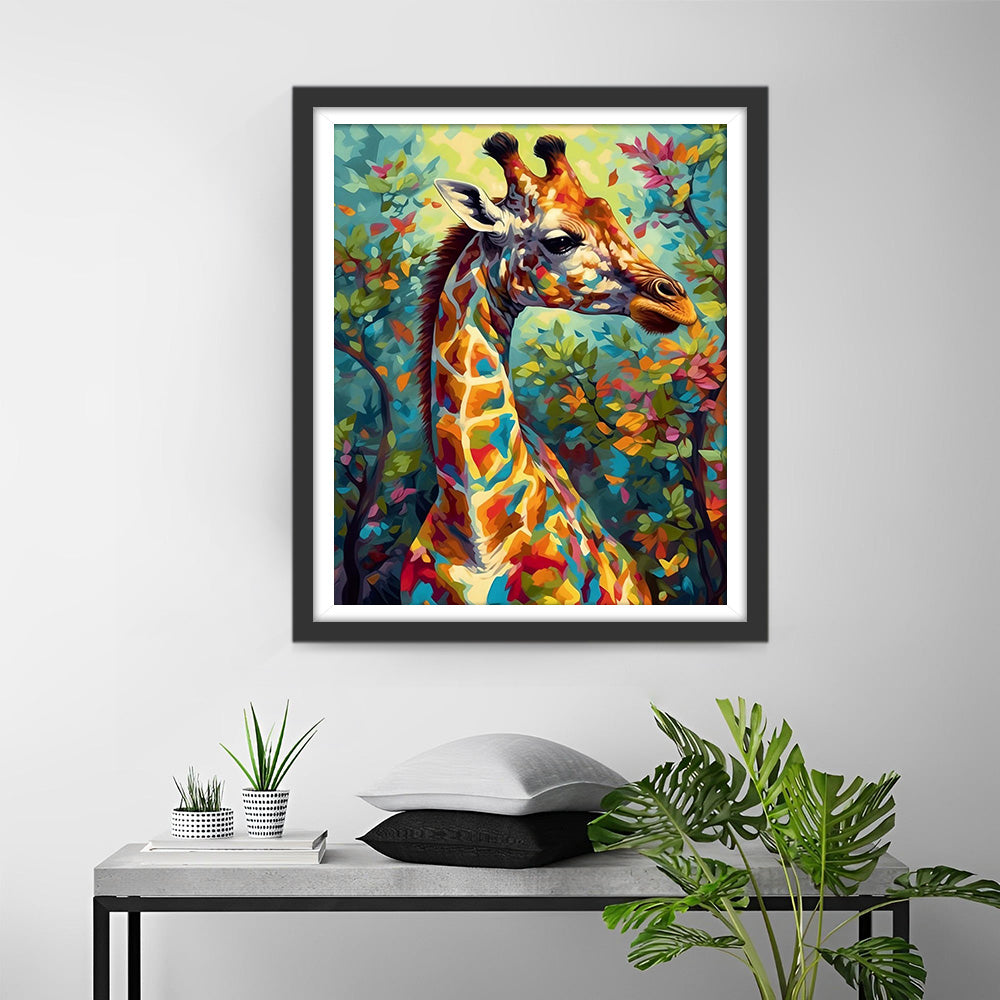 Kleurrijke Giraffe in het Bos Diamond Painting