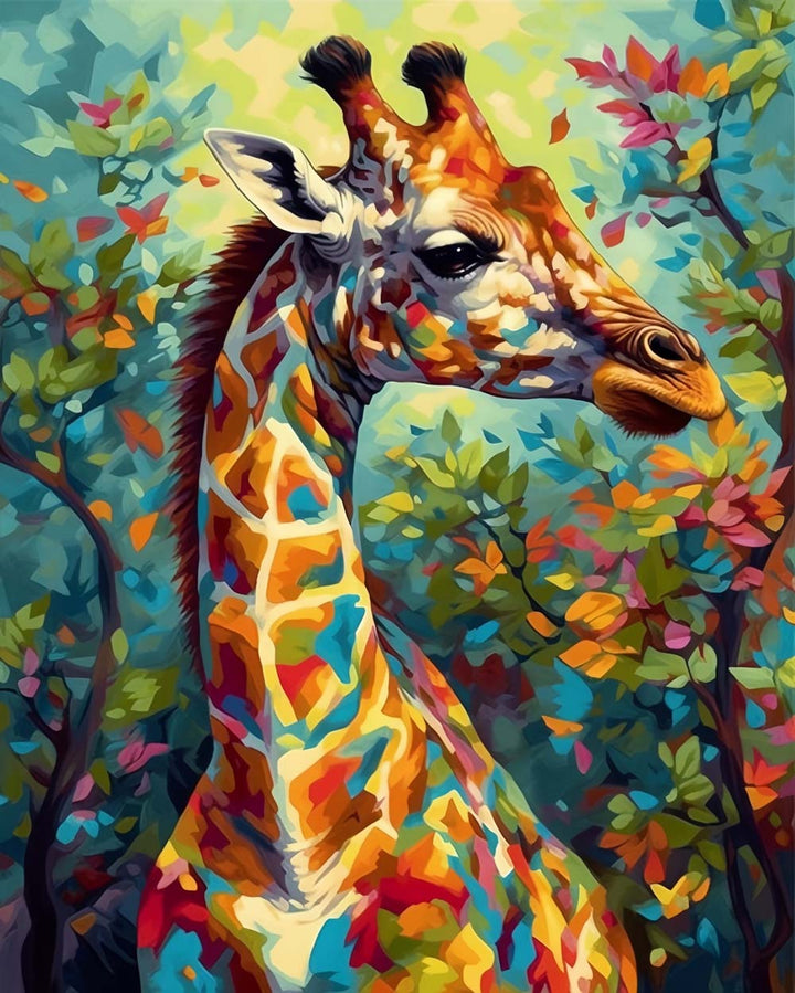 Kleurrijke Giraffe in het Bos Diamond Painting