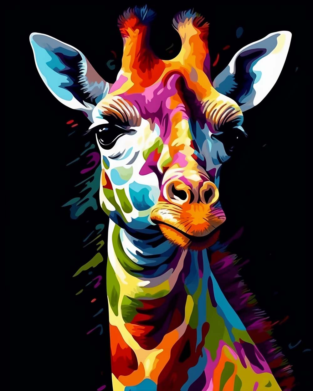 Kleurrijke Giraffe in het Donker Diamond Painting