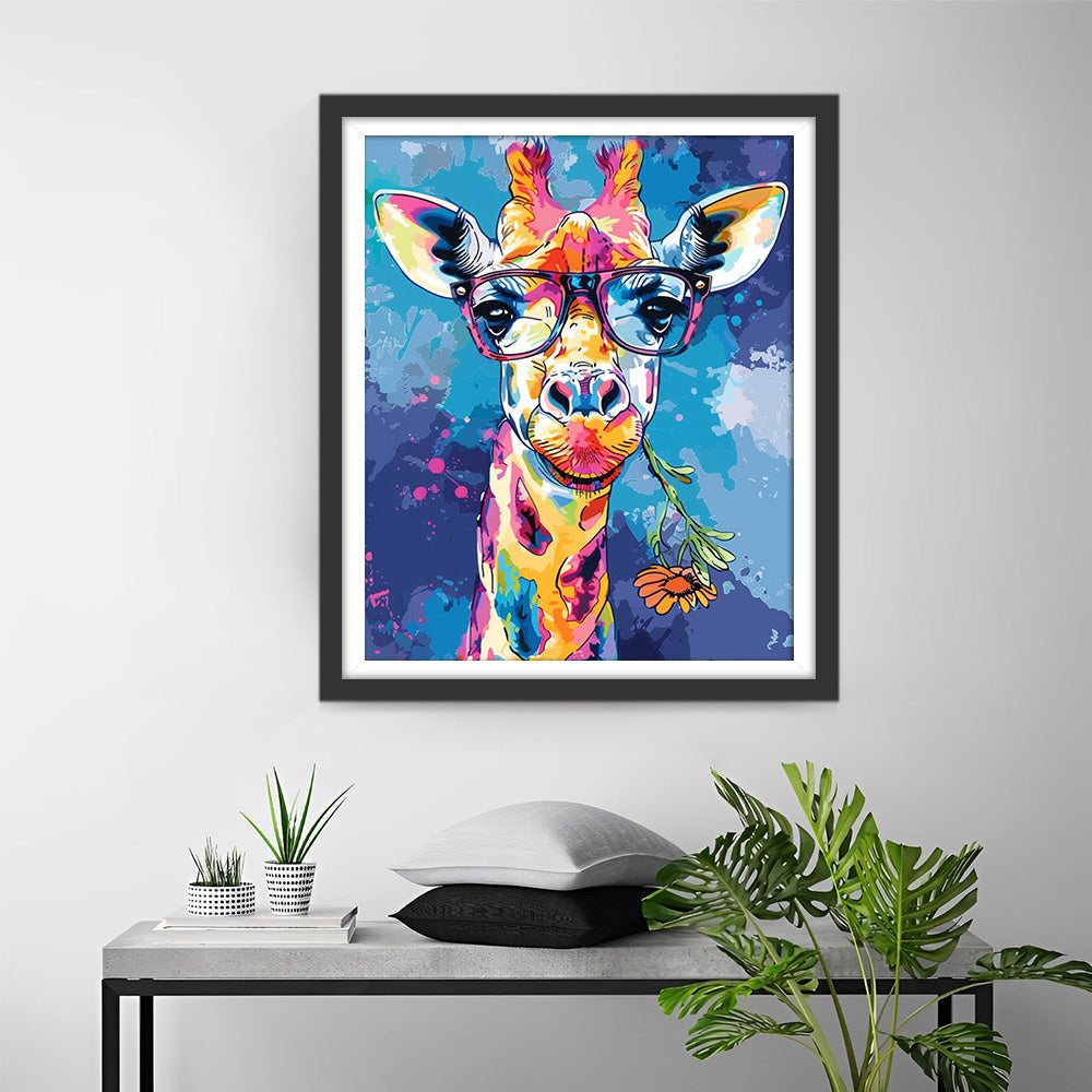 Kleurrijke Giraffe met Bril Diamond Painting