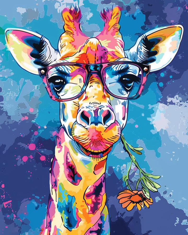 Kleurrijke Giraffe met Bril Diamond Painting