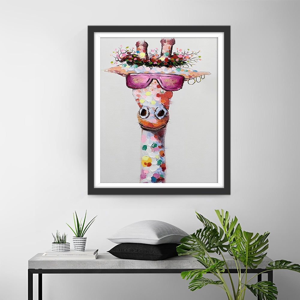 Kleurrijke Giraffe met Roze Zonnebril Diamond Painting