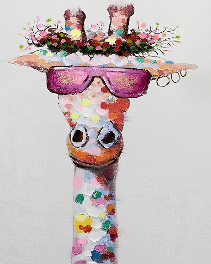 Kleurrijke Giraffe met Roze Zonnebril Diamond Painting
