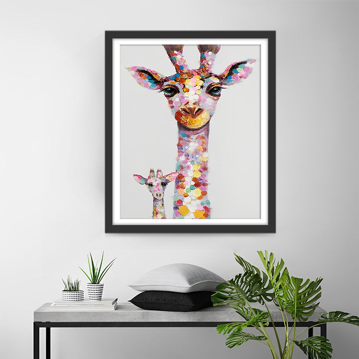 Kleurrijke Giraffe Moeder en Dochter Diamond Painting