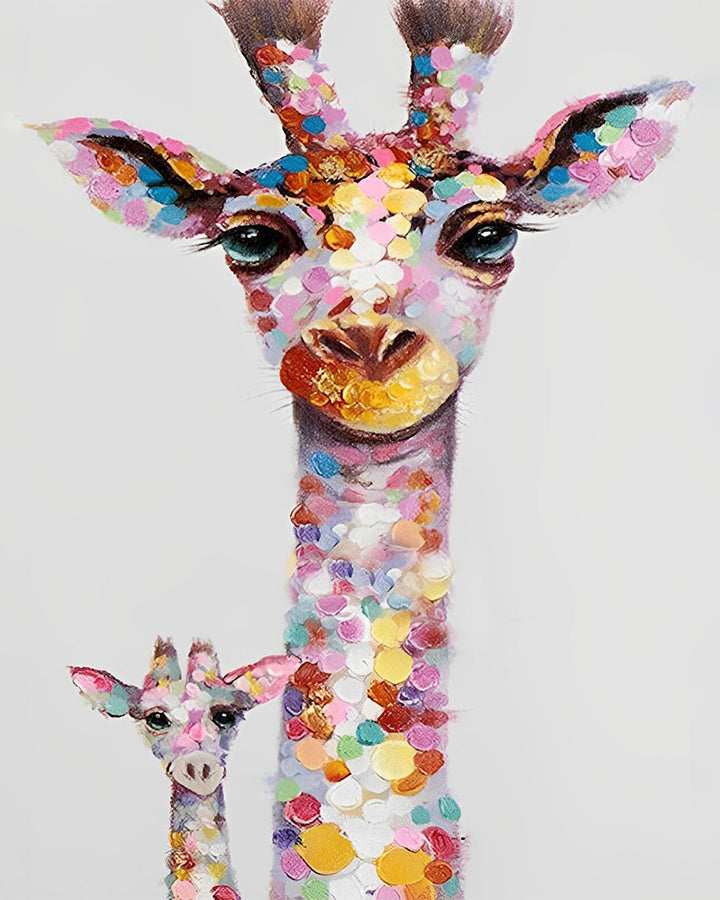Kleurrijke Giraffe Moeder en Dochter Diamond Painting