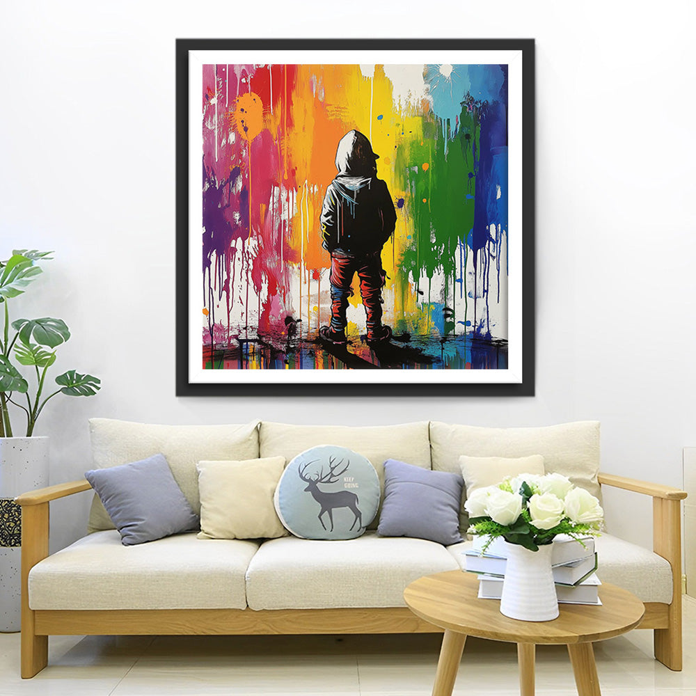 Kleurrijke Graffiti-achtergrond van Kleine Jongen Diamond Painting