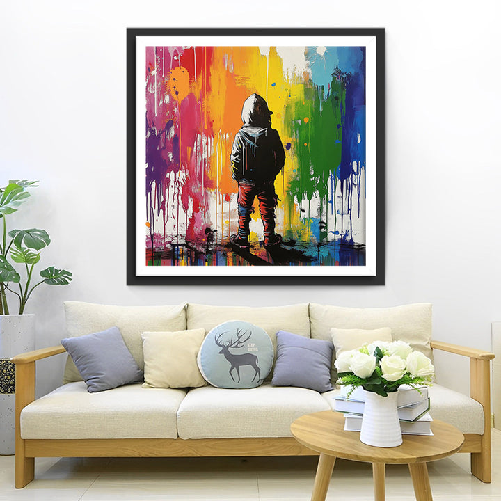 Kleurrijke Graffiti-achtergrond van Kleine Jongen Diamond Painting