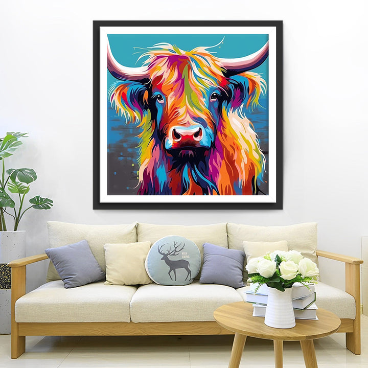 Kleurrijke Hooglandkoe Diamond Painting
