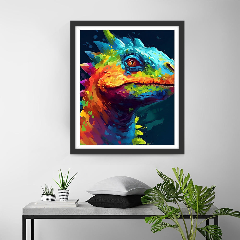 Kleurrijke Kameleon in het Donker Diamond Painting
