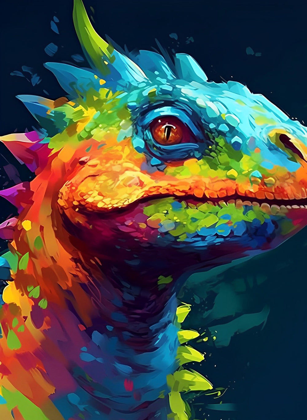 Kleurrijke Kameleon in het Donker Diamond Painting