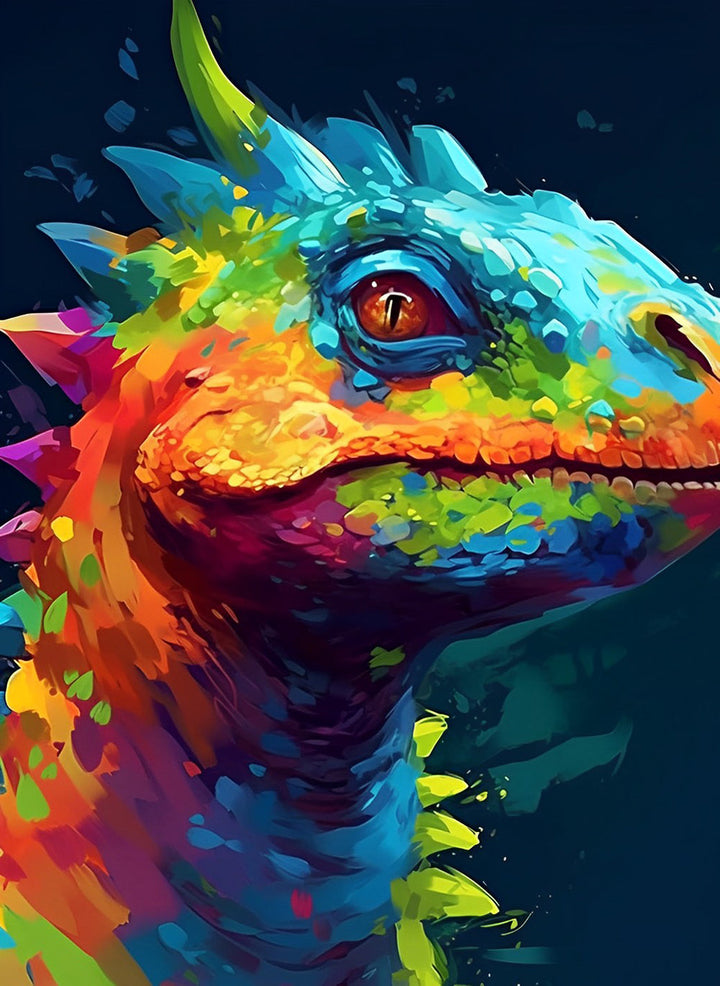 Kleurrijke Kameleon in het Donker Diamond Painting