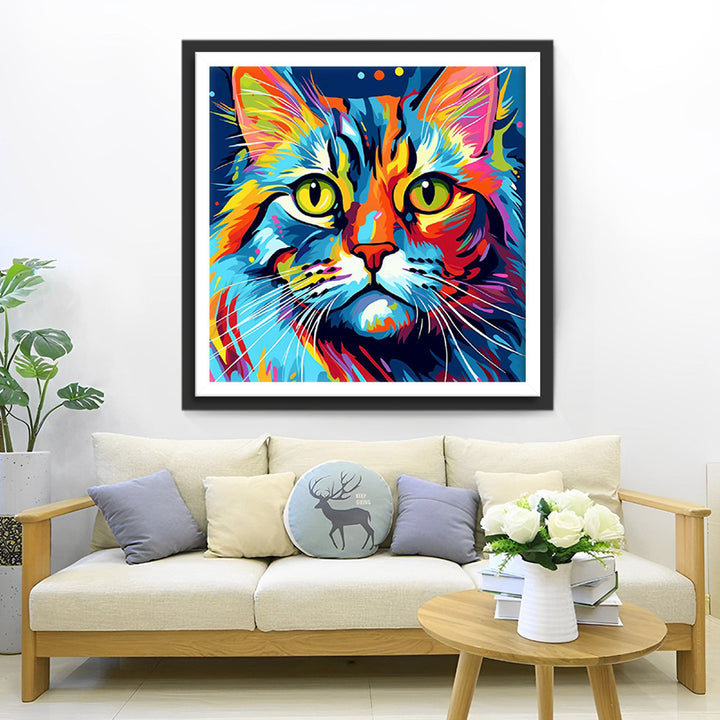 Kleurrijke Kat met Groene Ogen Diamond Painting