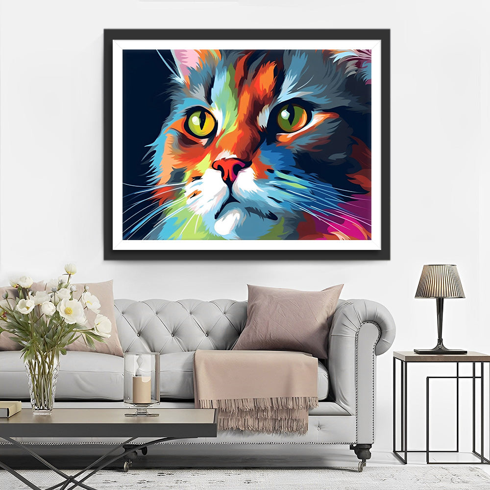 Kleurrijke Kattenkop Diamond Painting