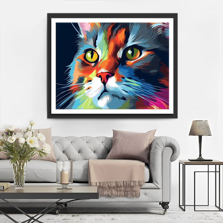 Kleurrijke Kattenkop Diamond Painting