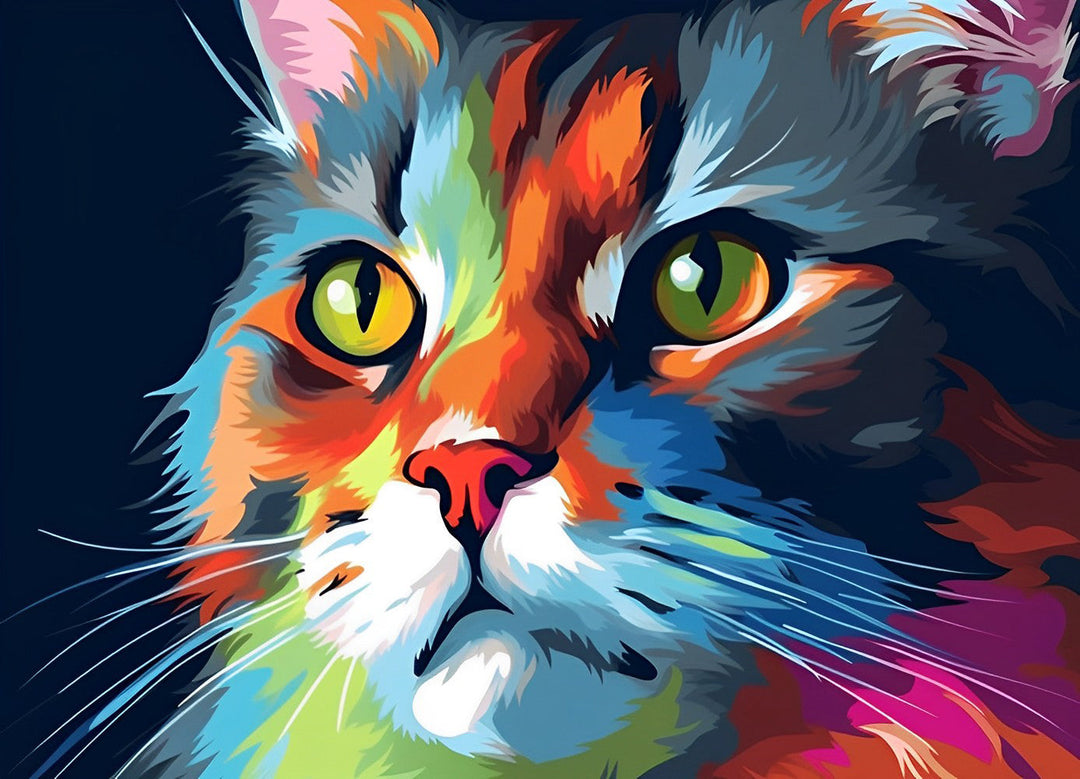 Kleurrijke Kattenkop Diamond Painting