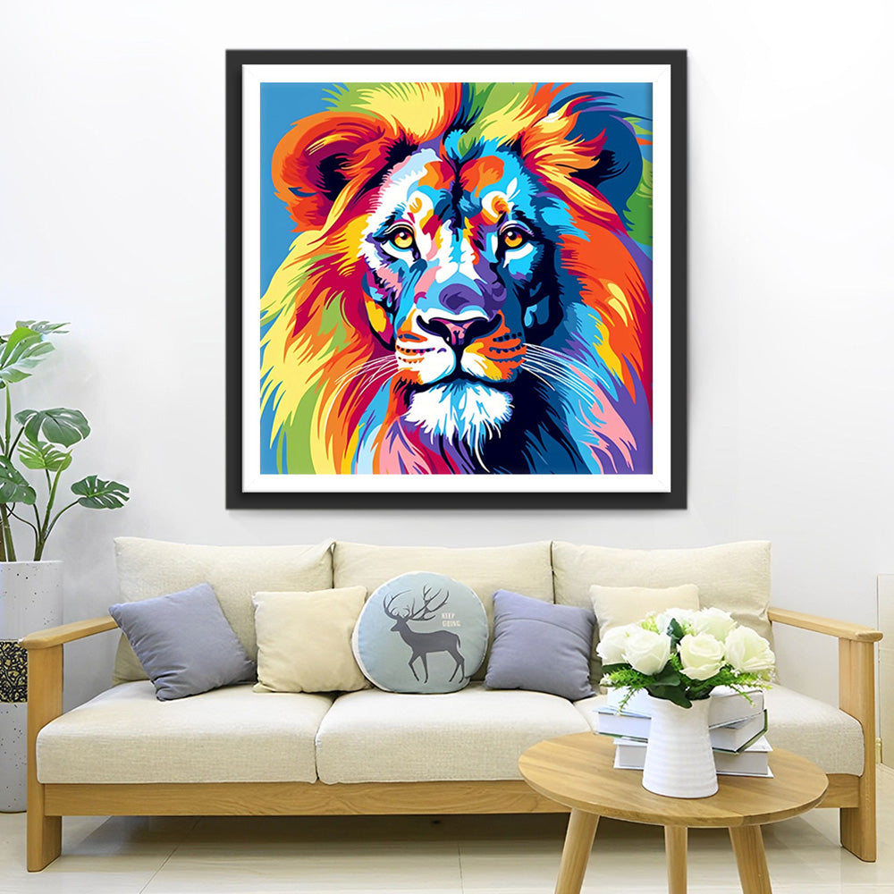 Kleurrijke Leeuwenkop Diamond Painting