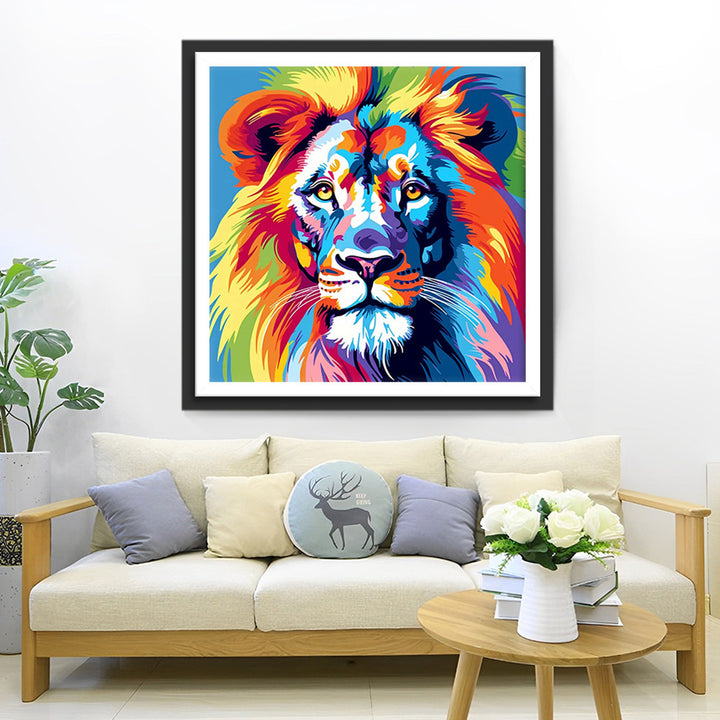 Kleurrijke Leeuwenkop Diamond Painting