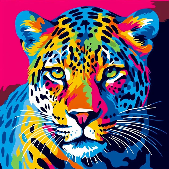 Kleurrijke Luipaardkop Diamond Painting