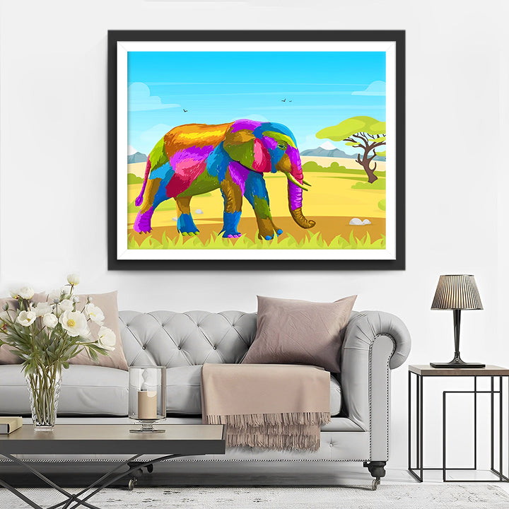 Kleurrijke Olifant op de Graslanden Diamond Painting