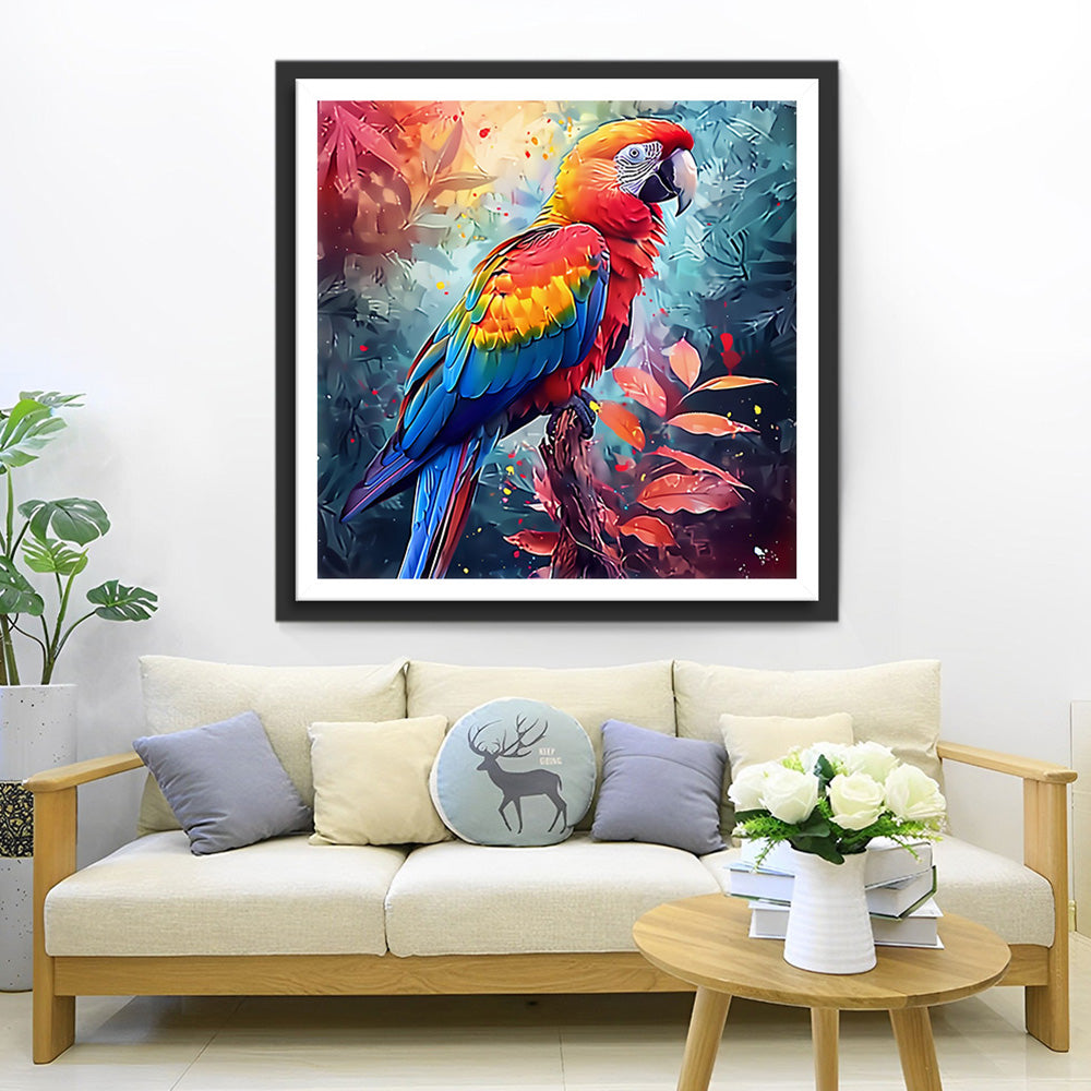 Kleurrijke Papegaai op een Tak Diamond Painting