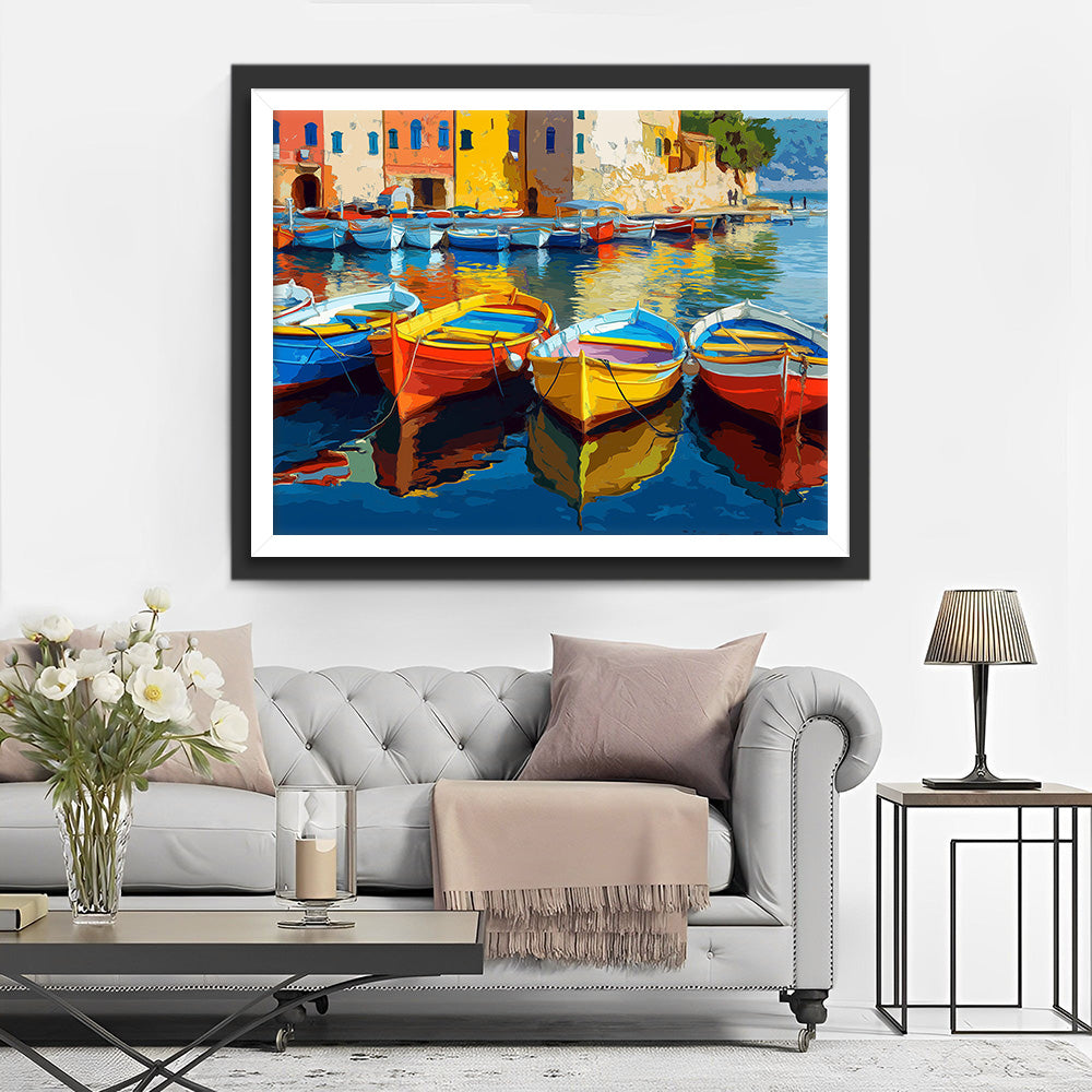 Kleurrijke Schepen in de Haven Diamond Painting