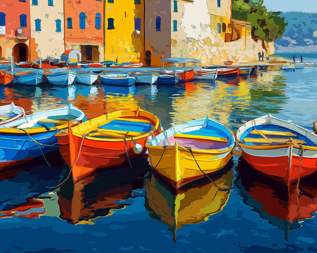 Kleurrijke Schepen in de Haven Diamond Painting