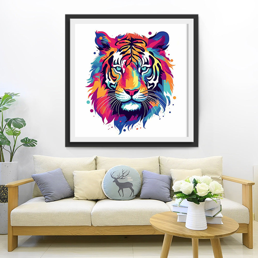 Kleurrijke Tijgerkop Diamond Painting