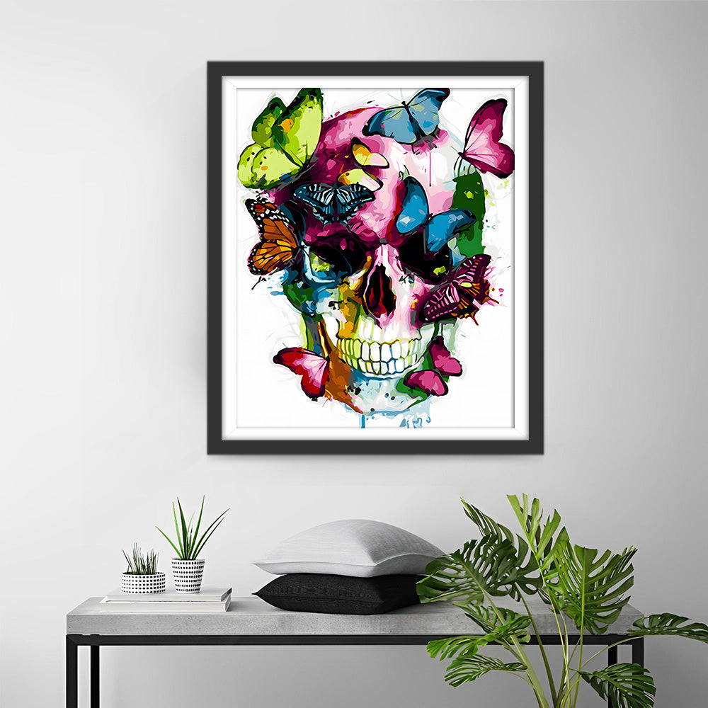 Kleurrijke Vlinders op de Schedel Diamond Painting
