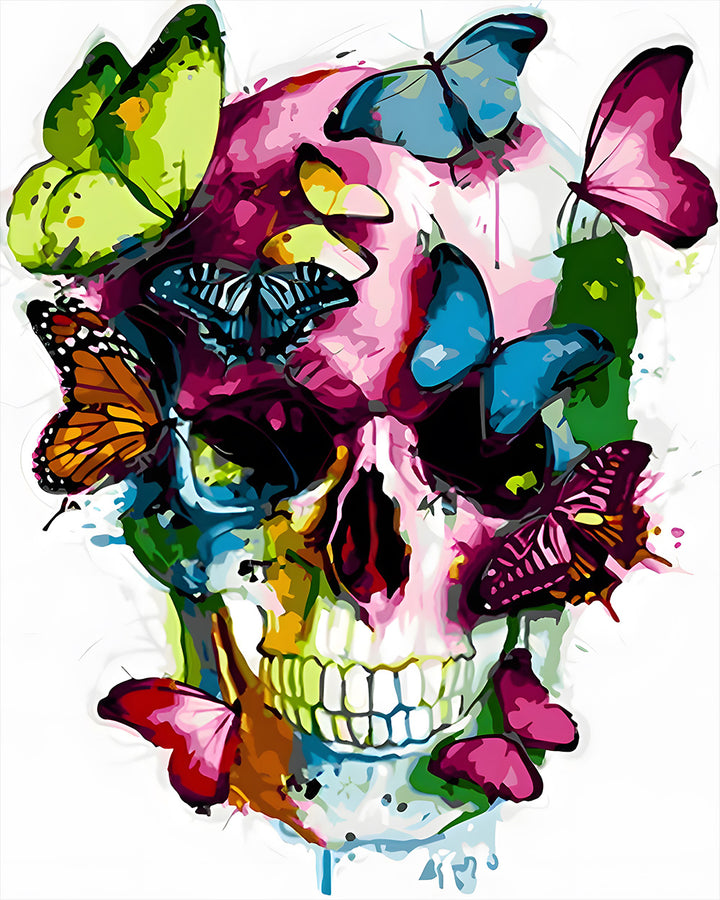 Kleurrijke Vlinders op de Schedel Diamond Painting