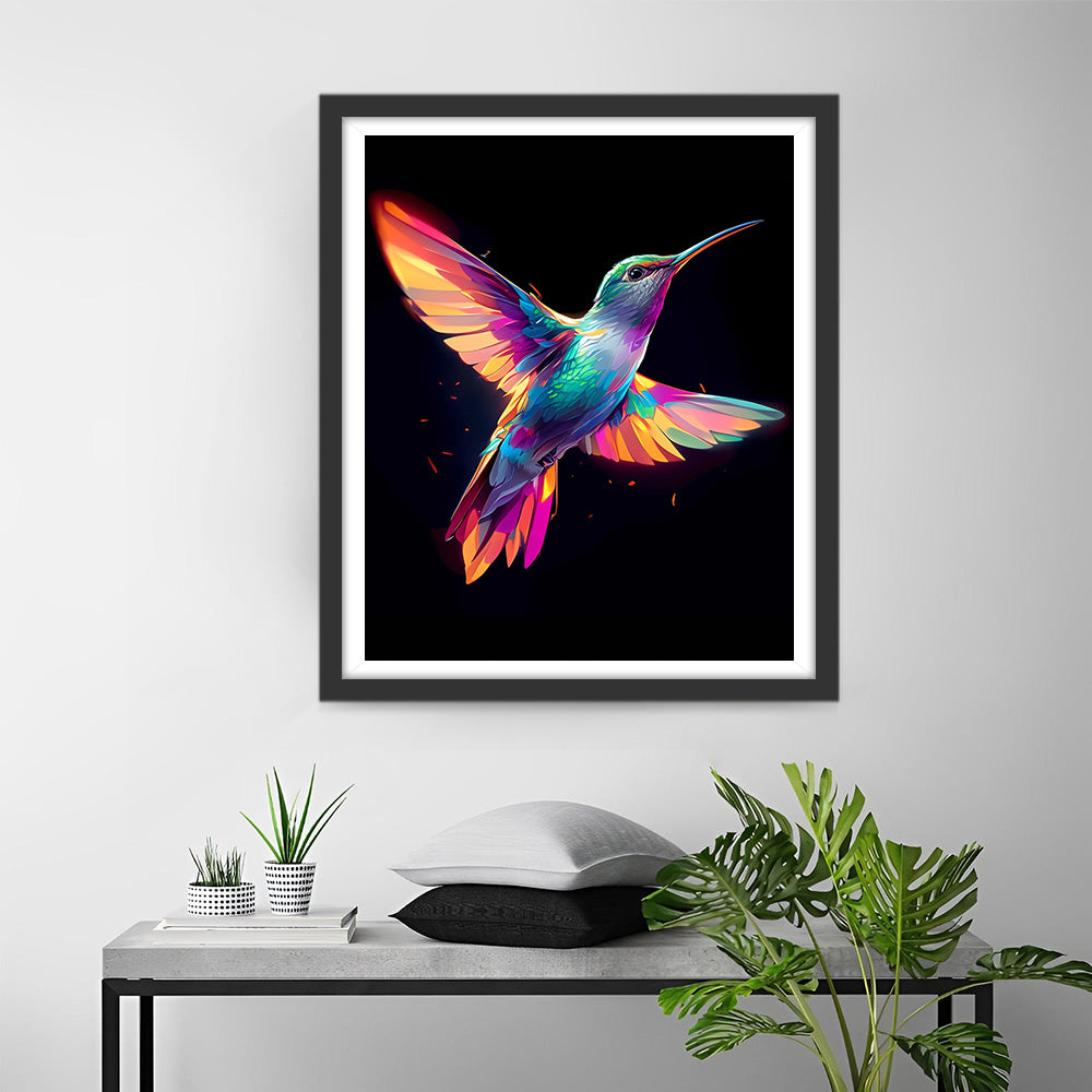 Kleurrijke Vogel Vliegend in het Donker Diamond Painting