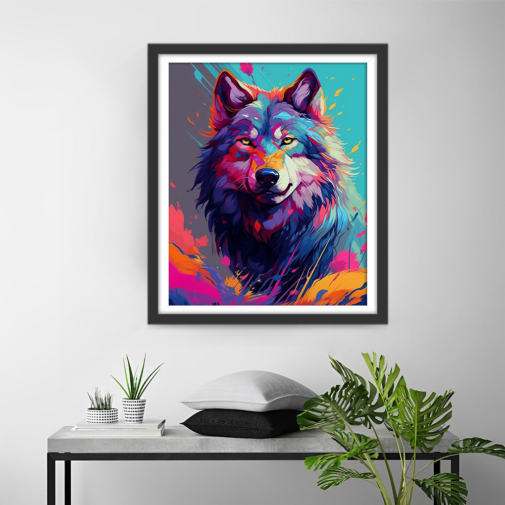 Kleurrijke Wolf met Felle Ogen Diamond Painting