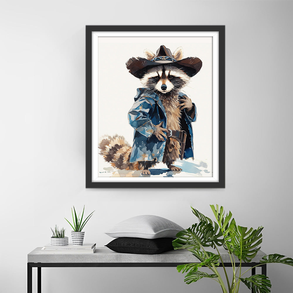 Knappe Wasbeer met Hoed Diamond Painting