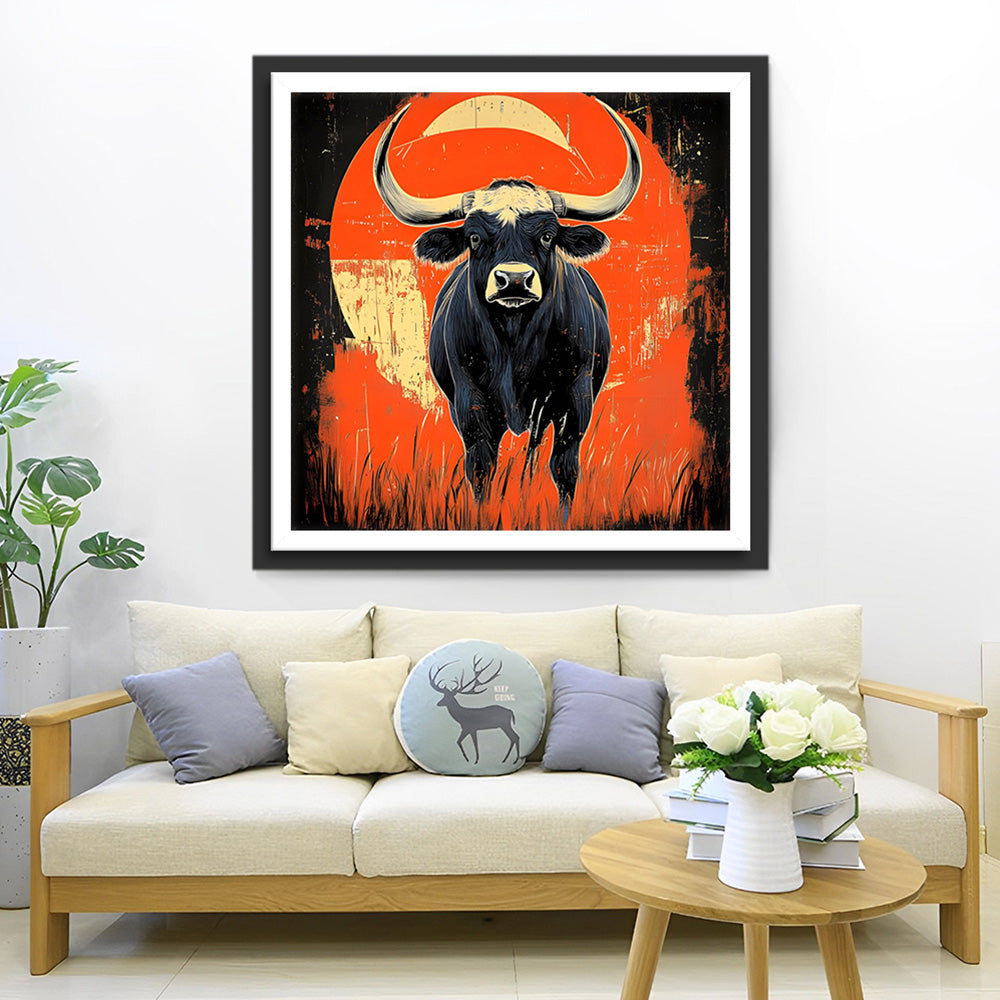 Koe en Rode Zon Diamond Painting