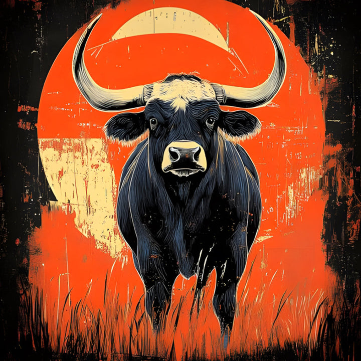 Koe en Rode Zon Diamond Painting