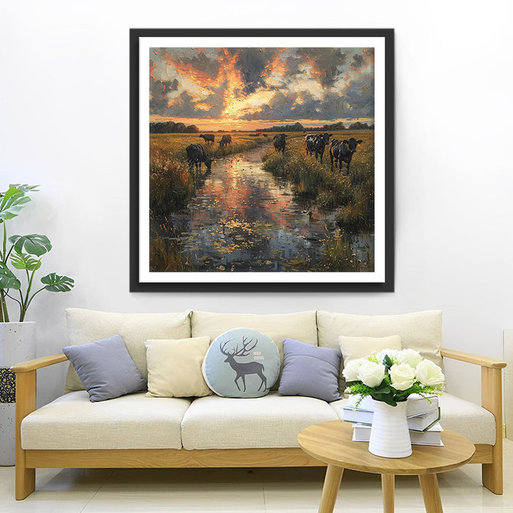 Koeien in het Wilde Gras Diamond Painting
