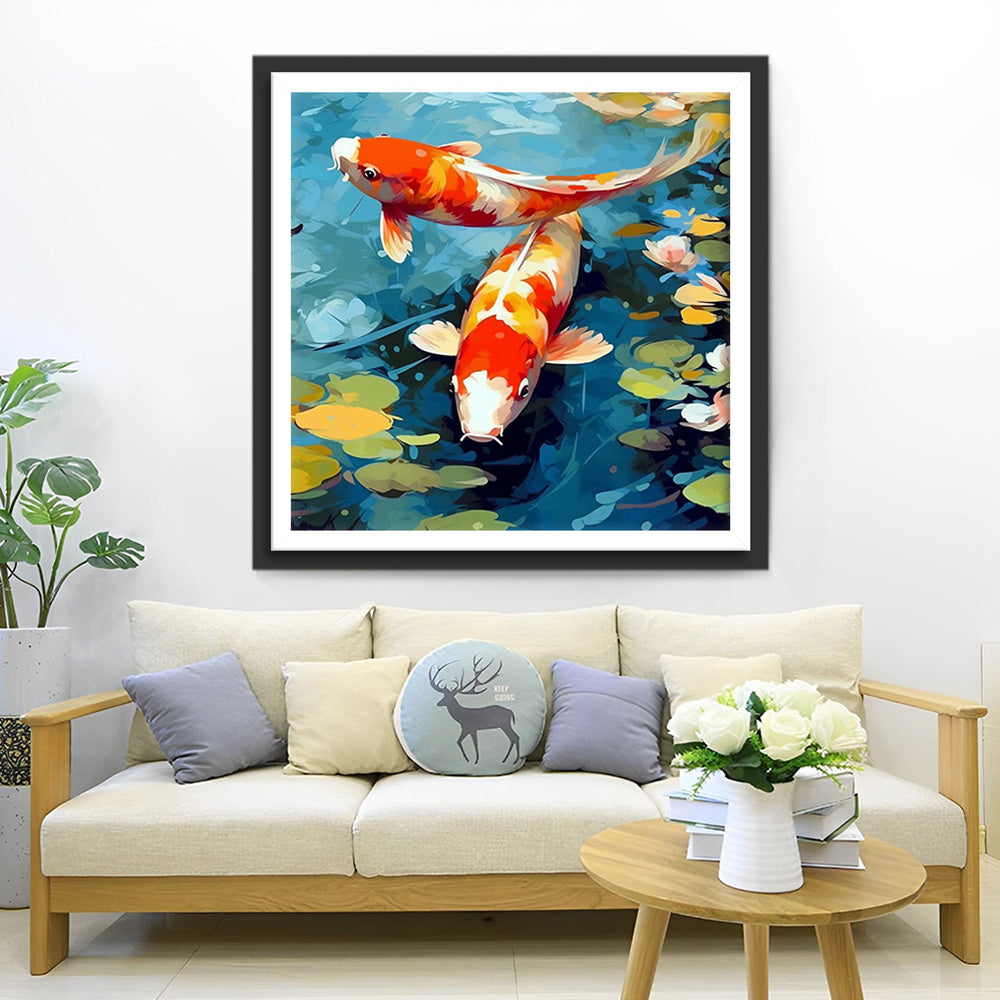 Koi in de Waterlelievijver Diamond Painting